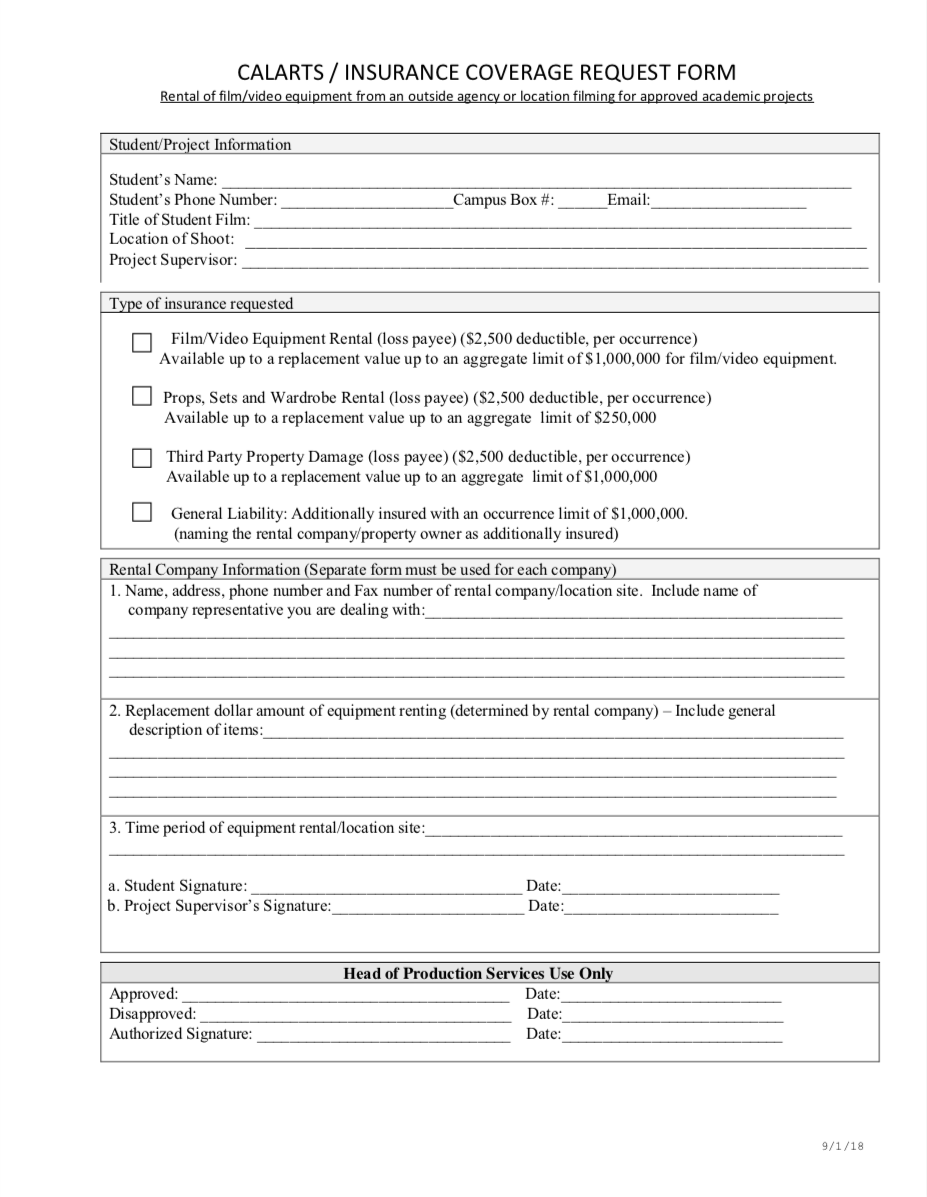 Insurance Request Form - 2 Pop