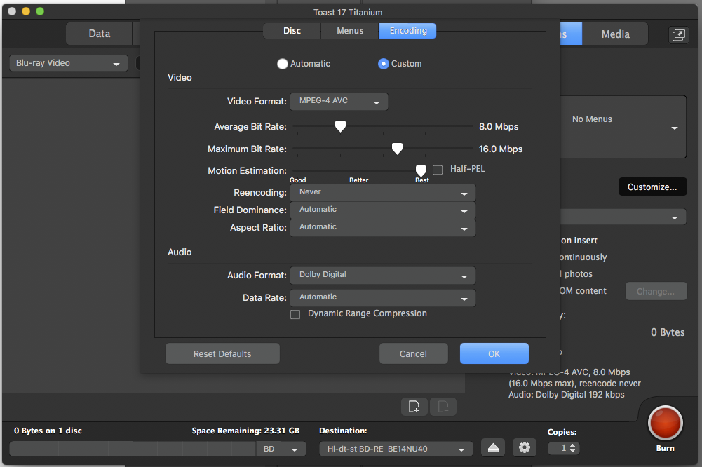 Burning a Blu ray in Toast Titanium or Compressor 2 Pop