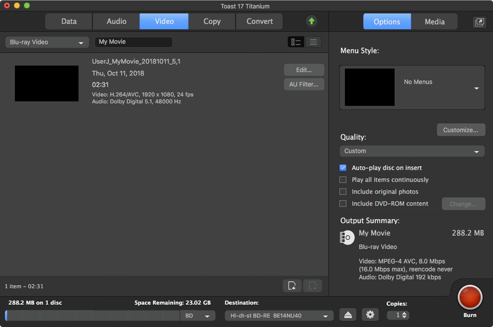 Burning a Blu-ray in Toast Titanium or Compressor - 2 Pop