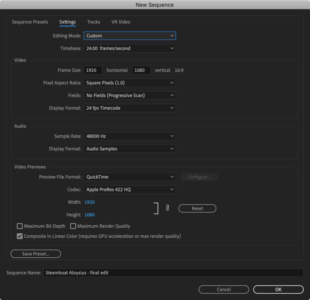 sony fs7 white balance preset adobe premiere sequence