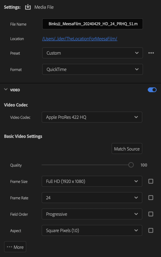 Exporting a ProRes 422 HQ .mov from Premiere Pro for Bijou Festival - 2 Pop